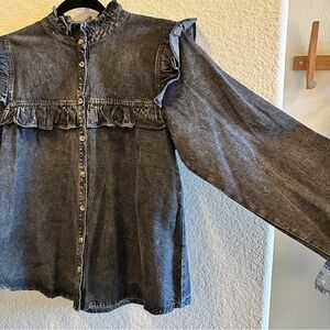 Black denim frilly top